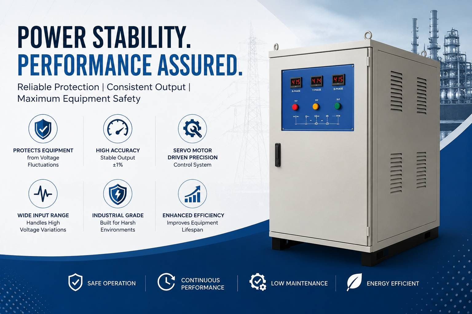 Three Phase Servo Controlled Voltage Stabilizer